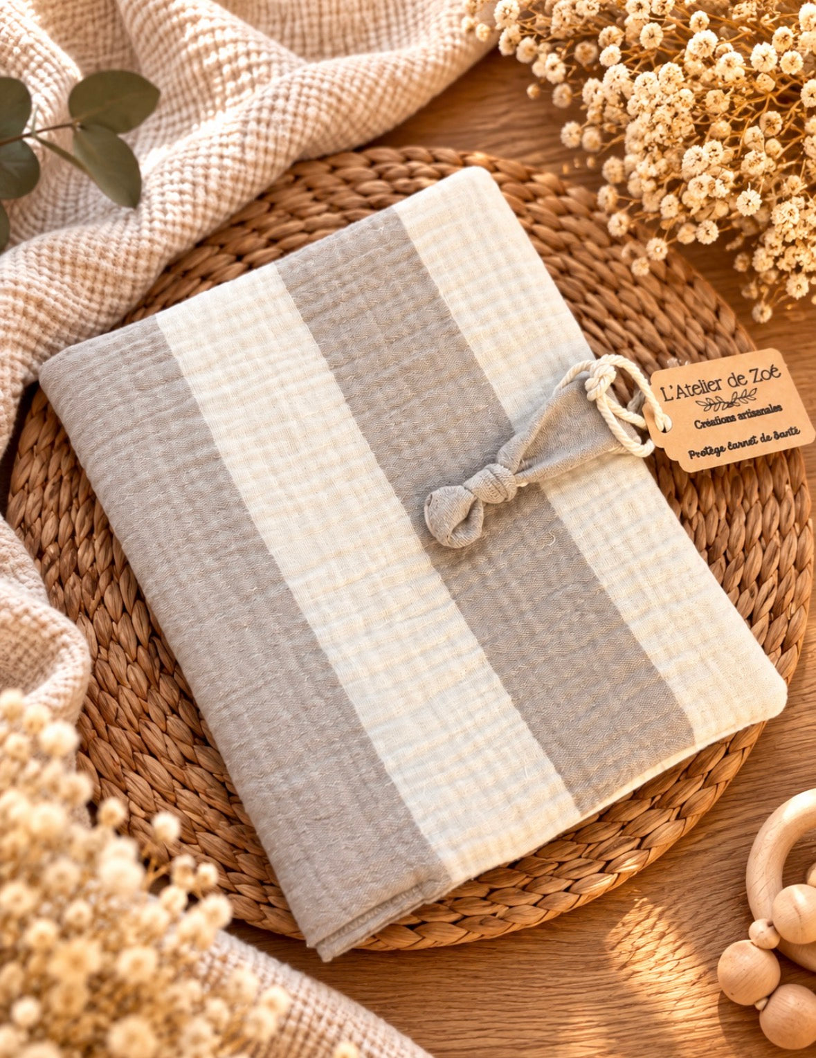 Protège Carnet de Santé Gaze de coton - Taupe