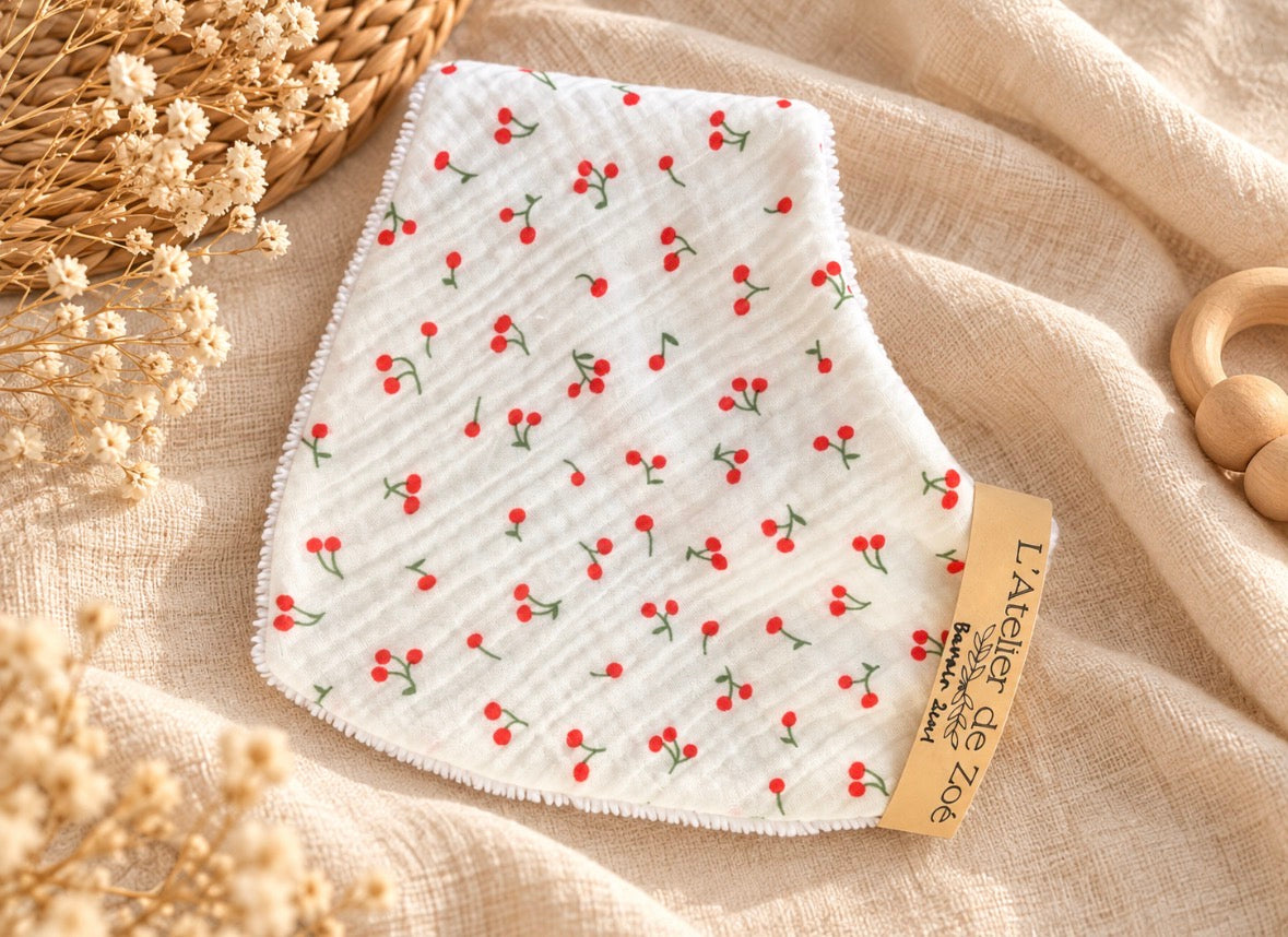Bavoir Bambou / Gaze de coton - Cerises 🍒