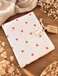 Protège Carnet de Santé en Gaze de coton - Petit cœur corail