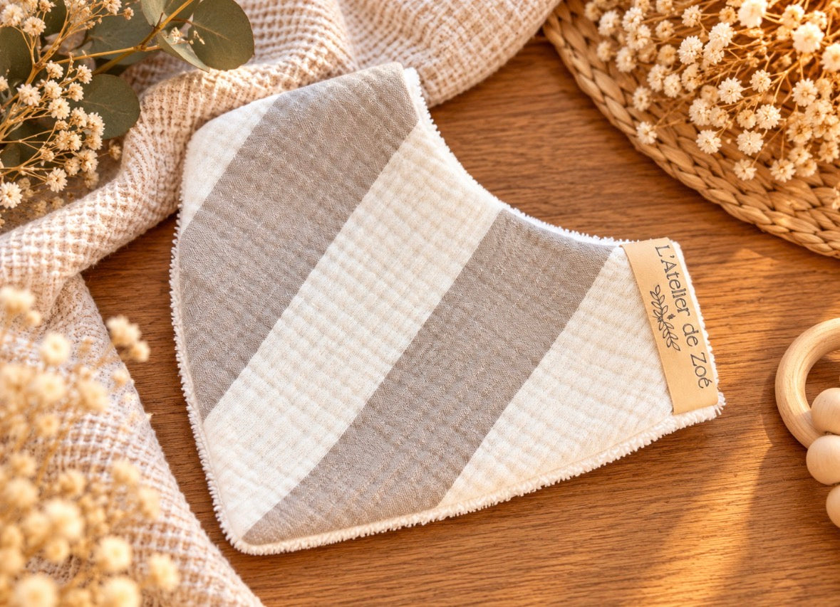 Bavoir Bambou / Gaze de coton - Taupe