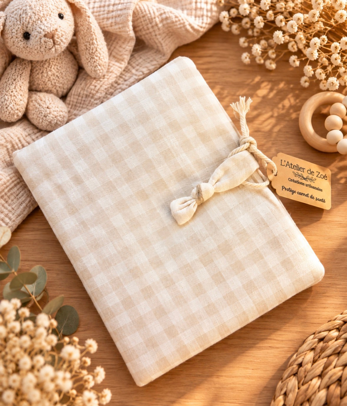 Protège Carnet de Santé en Gaze de coton - Vichy Beige