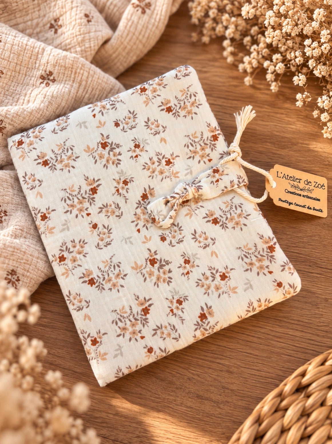 Protège Carnet de Santé en Gaze de coton - Petit bouquet