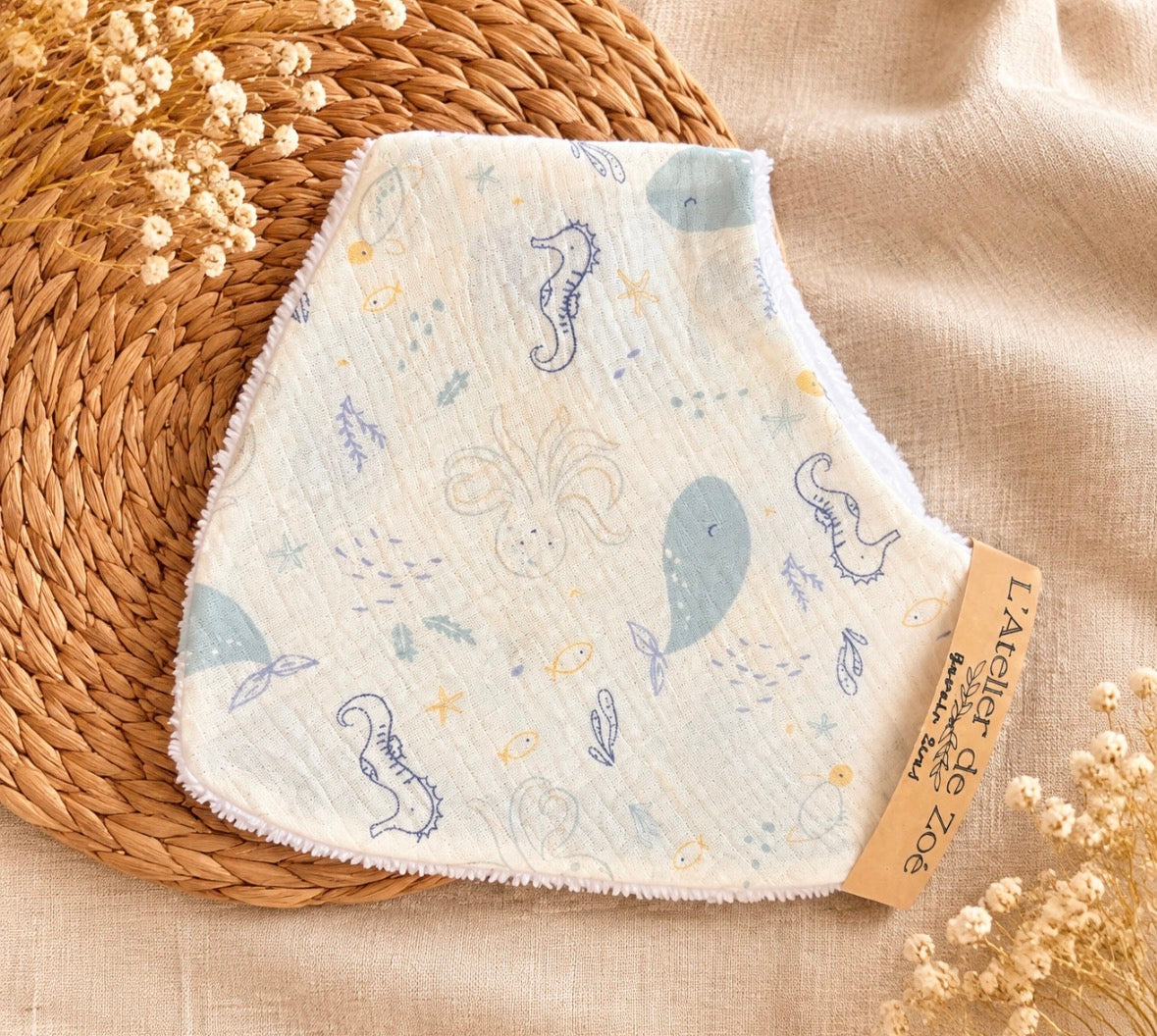 Bavoir Bambou / Gaze de coton - Petit poisson